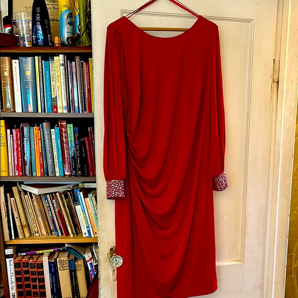 Elegant Red Dress with Embellished Cuffs